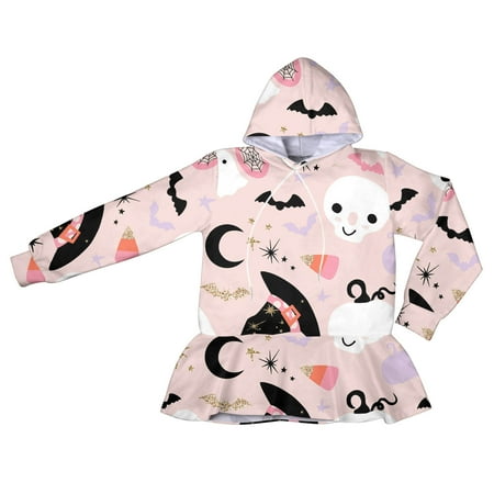 

Juebong Dress Deals Girls Ruffle Hem Drawsring Dresses Cute Print Hoodies Long Sleeve A Line Knee High Dresse