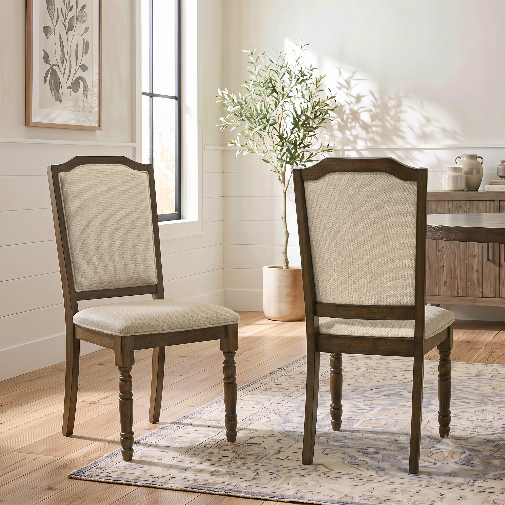 Roundhill Furniture Iris Turned Leg Wood Dining Chair, Set of 2, Walnut
