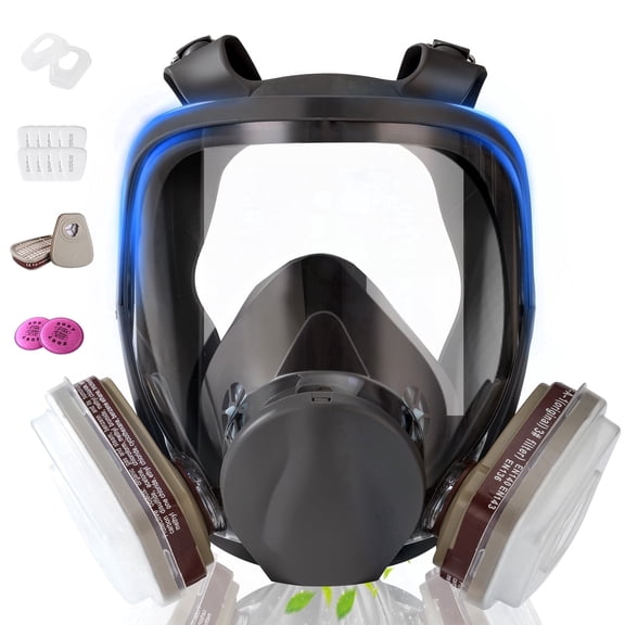 Pomerol Full Face Respirator Mask with Carbon Filters, Anti-Fog Gas Mask for Painting & Industrial Work
