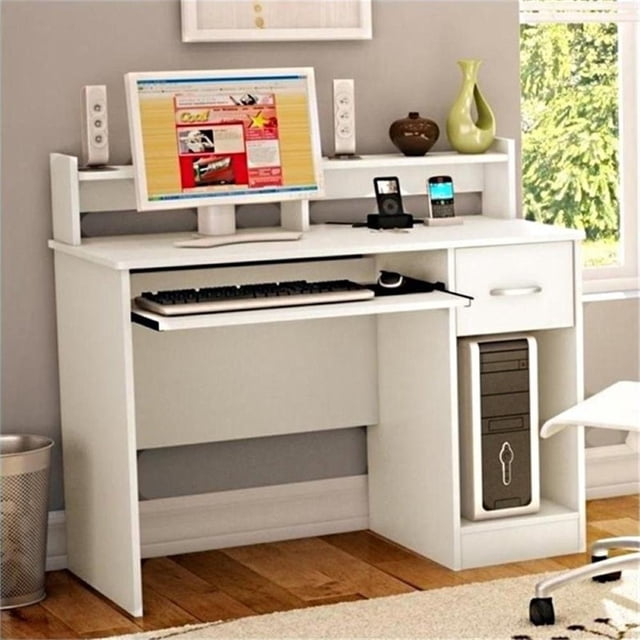 Pemberly Row Transitional Wood Computer Desk in Pure White Finish