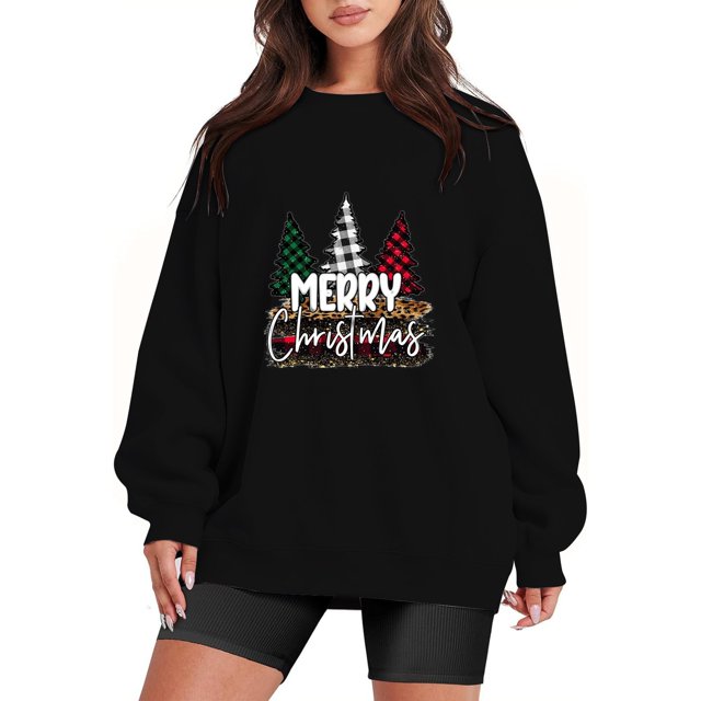 Gibobby Sudaderas para mujer navidad Navidad Mujer Y 2 K Manga Larga Impreso Casual Sudadera Suelta Cuello Redondo Sudadera Blusa(Negro,M)