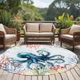 thumbnail image 5 of Sea Octopus Round Living Room Rugs 7 ft, Vintage Watercolor Ocean Animals Colorful Corals Seaweed Blue Washable Area Rug with Non-Slip Sturdy Edge Binding Round Carpet for Kitchen Office Bedroom, 5 of 9