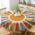 thumbnail image 3 of Boho Rainbow Sun Tablecloth, Vintage Background with Colorful Sunset Sunrise Print Table Cloth for Kitchen Dinning Parties Holiday, Round(60x60in), 3 of 6