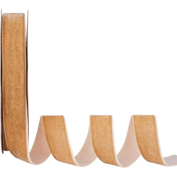 20 Yards × 1 Inch Valentine's Day Single Side Velvet Ribbon Satin Ribbon Roll for Wedding Gift Wrapping Hair Bows Christmas Tree Ribbon Flower Arranging Home Decorating (Light Tan) White