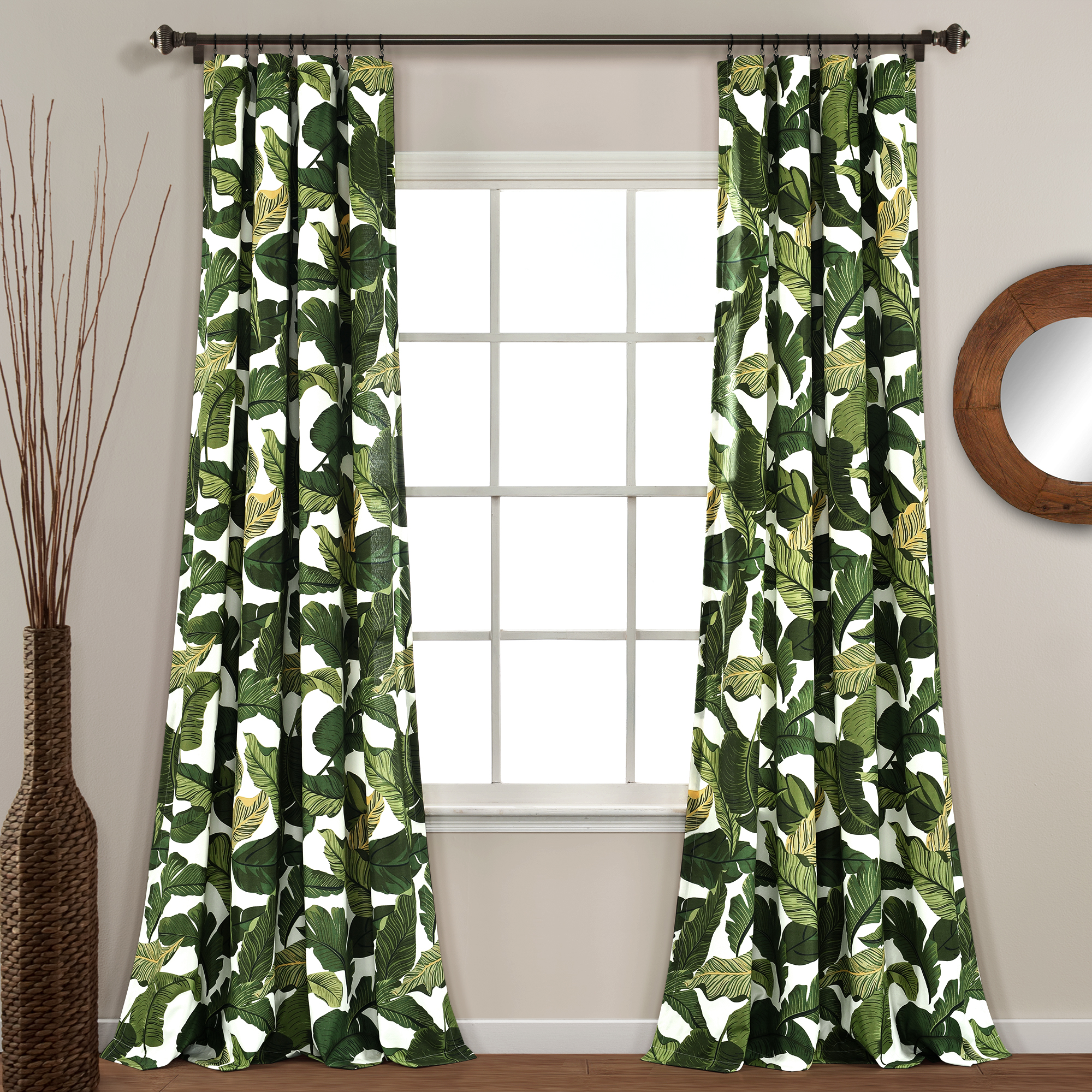 Lush Decor Tropical Paradise 84" x 52" Leaves Green 3" Rod Pocket Pair