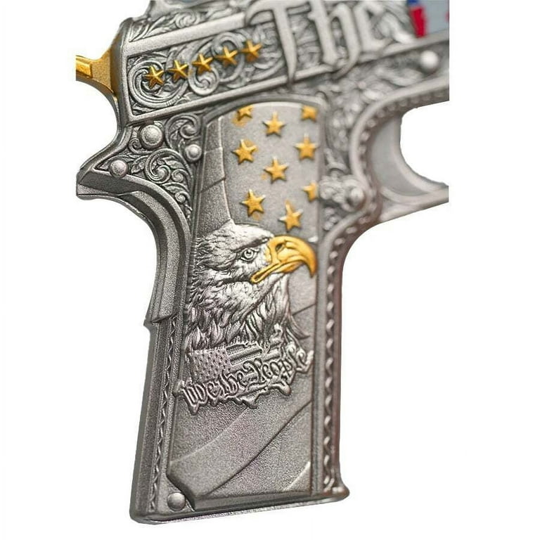 1 oz Silver Gun Shaped .45 Caliber Pistol Antiqued .999 Fine 1 oz Silver Gun Shaped .45 Caliber Pistol Antiqued .999 Fine