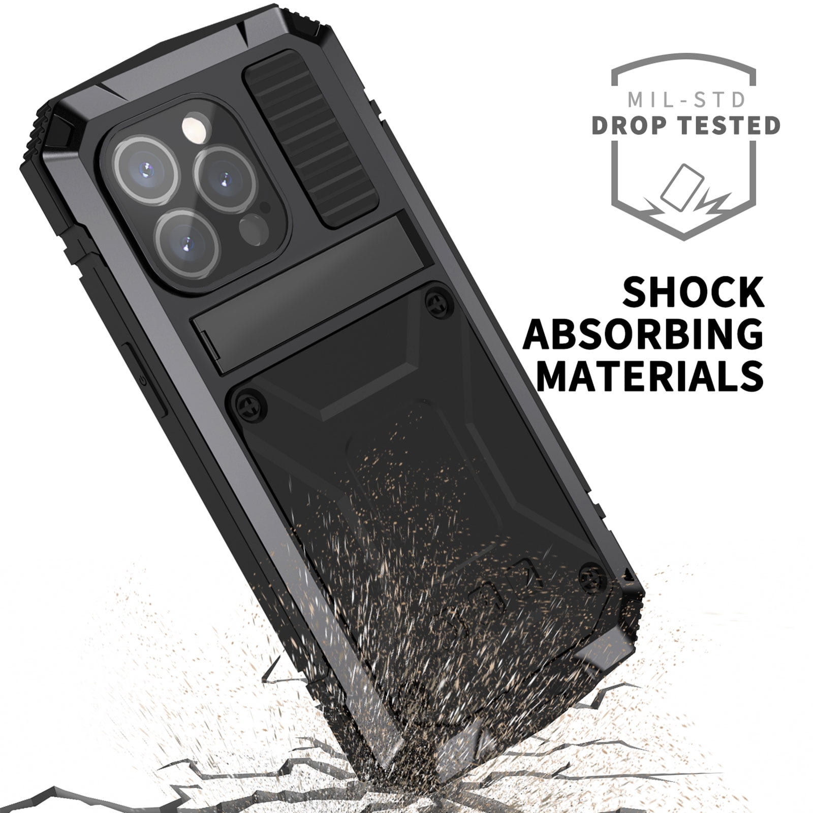 Decase for Apple iPhone 15 Pro Max Phone Shell,Heavy Duty Tri-Layer Hybrid Protective Cover for Outdoor Sports,With Front Screen Protector & Hidden Kickstand Mag Safe Magnetic Case - Black