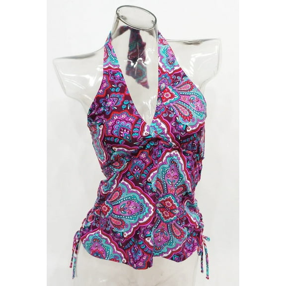 Aqua Couture Red Wine Paisley Halter Tankini Top Women's Small