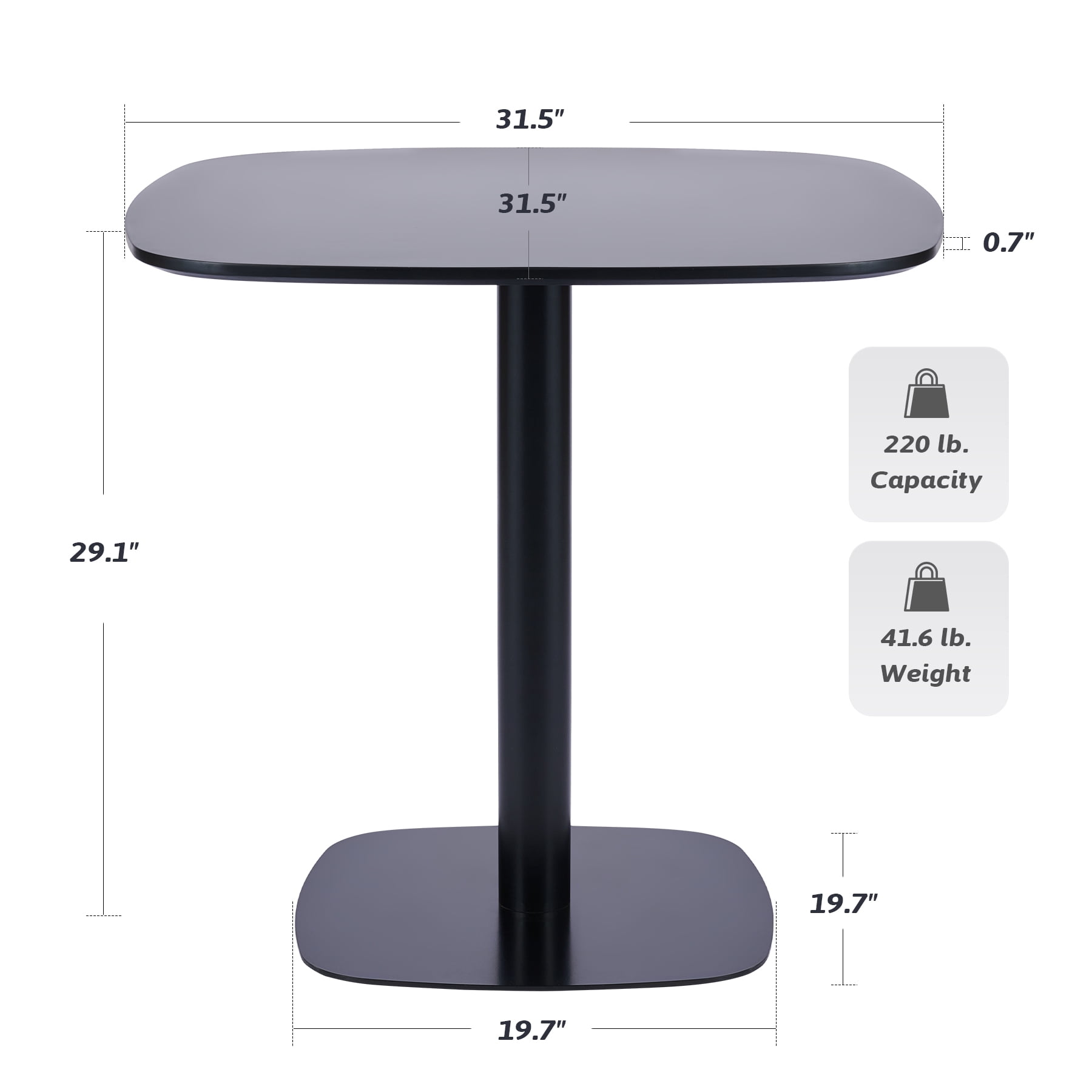 32" Tulip Table Small Pedestal Table for 4 Modern Square Dining Room Table Black