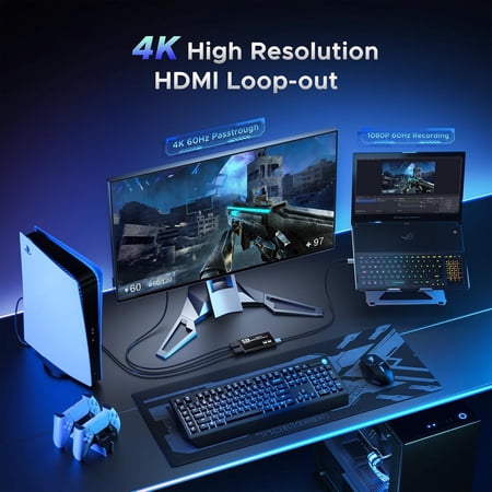 MOFEINI 4K HDMI CAPTURE CARD FOR STREAMING, FULL HD 1080P 60FPS USB CAM LINK GAME AUDIO VIDEO CAPTURE CARD NINTENDO SWITCH/PS5/3DS/XBOX/PS4 (BLACK)