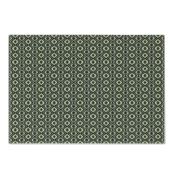 Geometric Cutting Board, Wavy Vertical Old Fashion Ornamental Tiles Boho Design, Decorative Tempered Glass Cutting and Serving Board, Small Size, Charcoal Grey Yellow, by Ambesonne