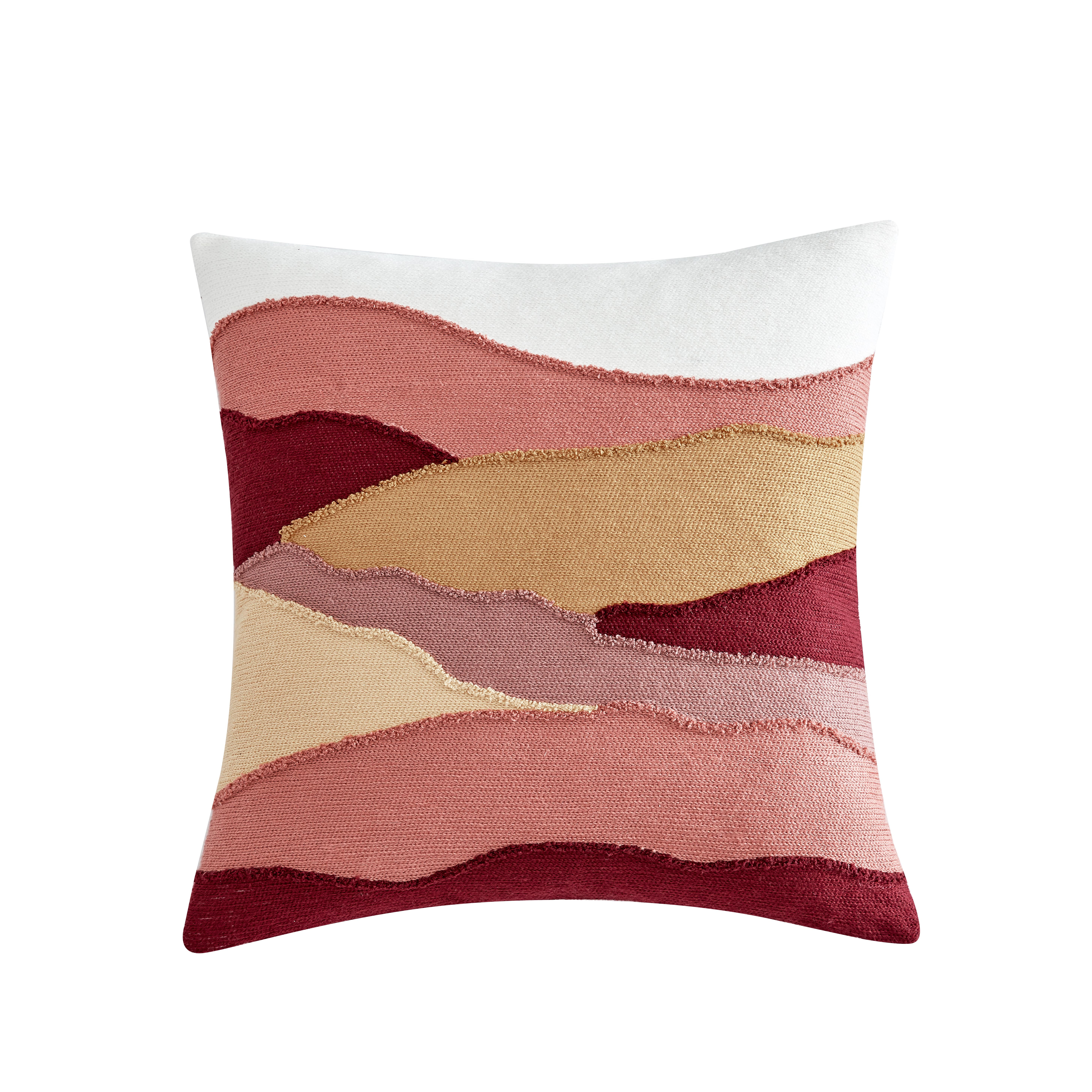 Waves Hooked Embroidery Decorative Throw Pillow, Blush, 18' x 18', Square, 1 Piece