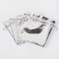 thumbnail image 2 of 20 pc Rectangle Organza Bags Drawstring Pouches Bags Party Wedding Cookies Candy Jewelry Bags Silver 12x10cm, 2 of 2