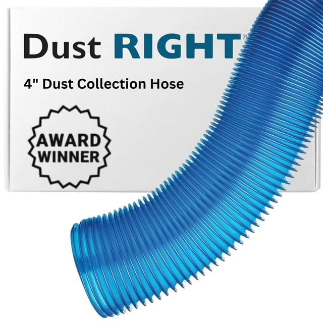 Dust Right 4” Dust Collection Hose - Expandable Hose - Polymer Dust Collectors for Woodworking Stretch up to 7X L - Translucent Blue Dust Collector Hose, 4’ L Extends to 14’ L