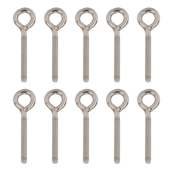 10Pcs Lifting Eye Bolts 304 Stainless Steel Silver M6x73 Hooks Screws for Eye Nut Fastener