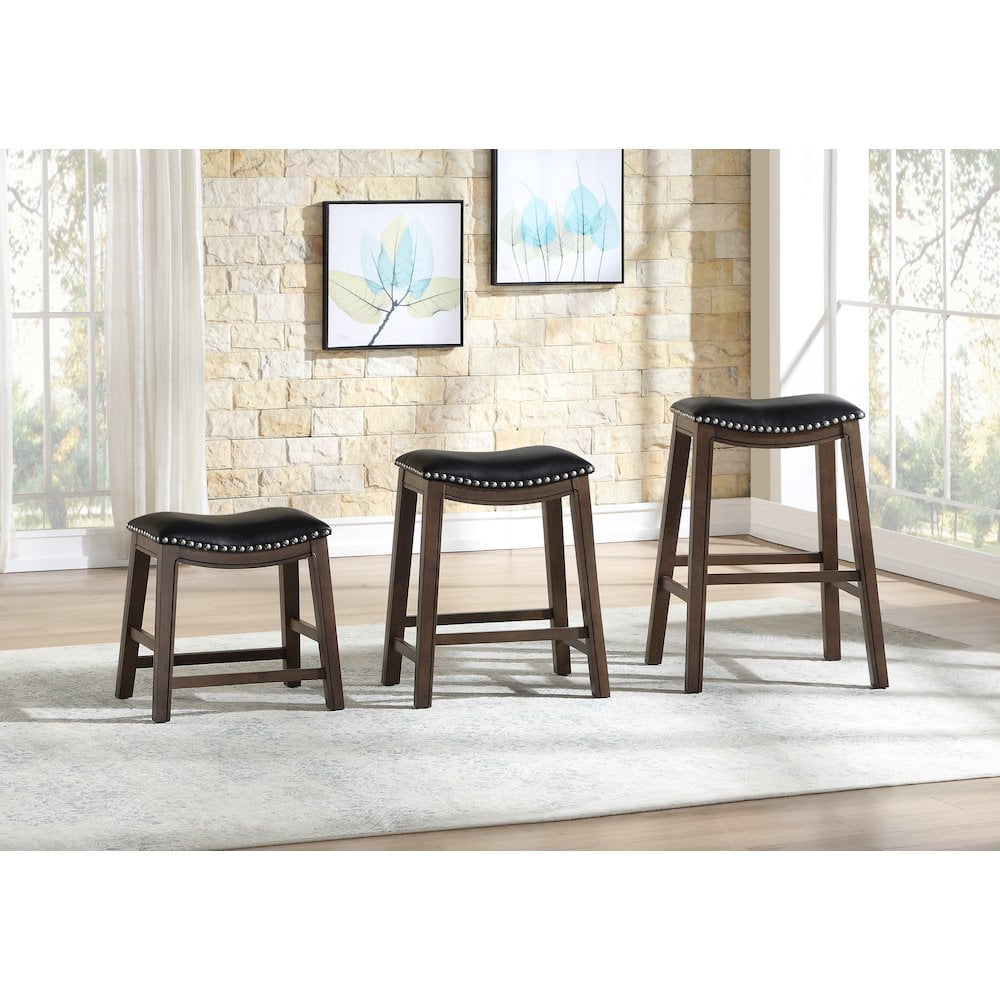 Homelegance 18" Dining Height Wooden Bar Stool Saddle Seat Barstool, Black Brown