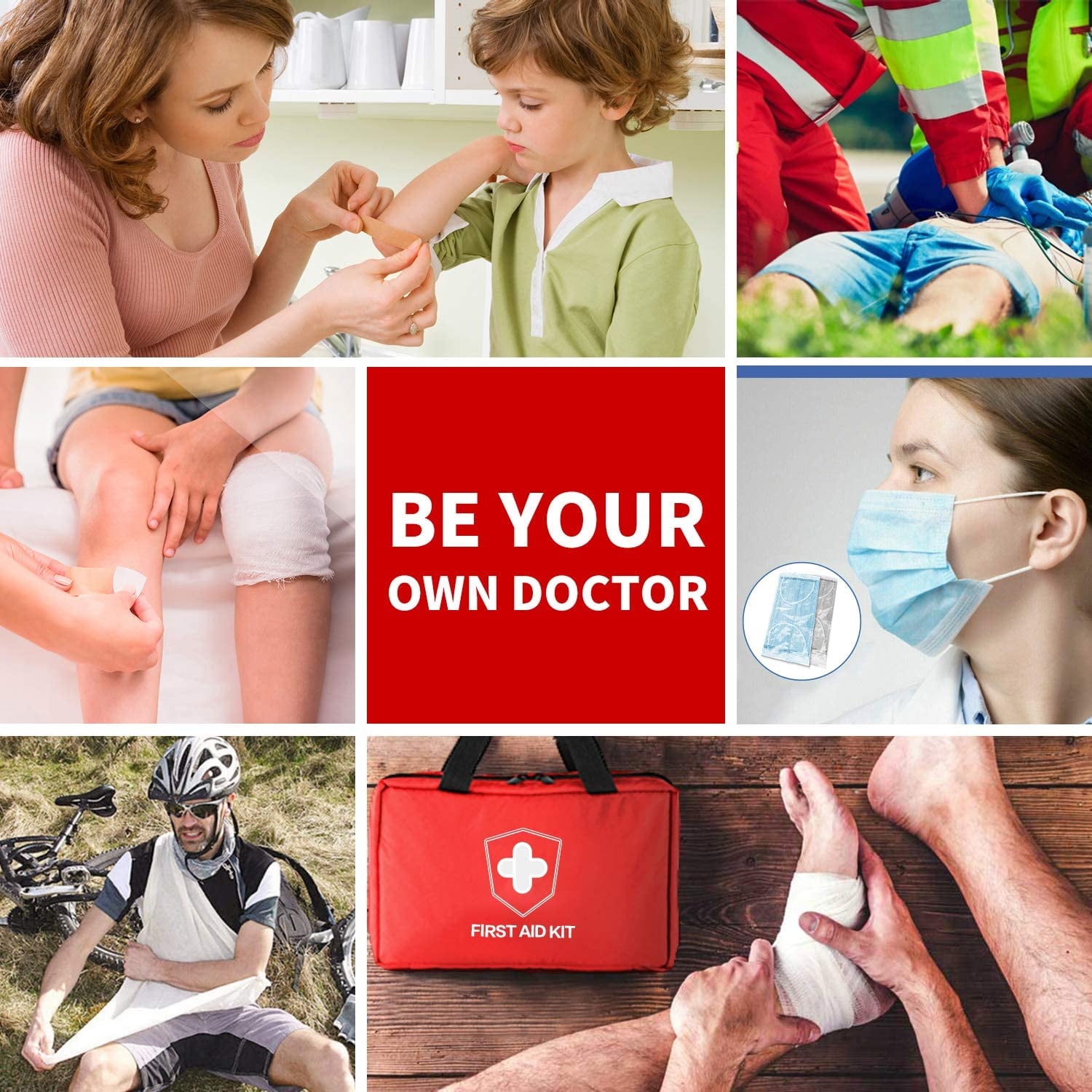 KITGO 220 Piece First Aid Kit, Premium Compact Trauma Medical Kits for Any Emergencies, Ideal for Home, Office, Car, Travel, Outdoor, Camping, Hiking, Boating (Red)