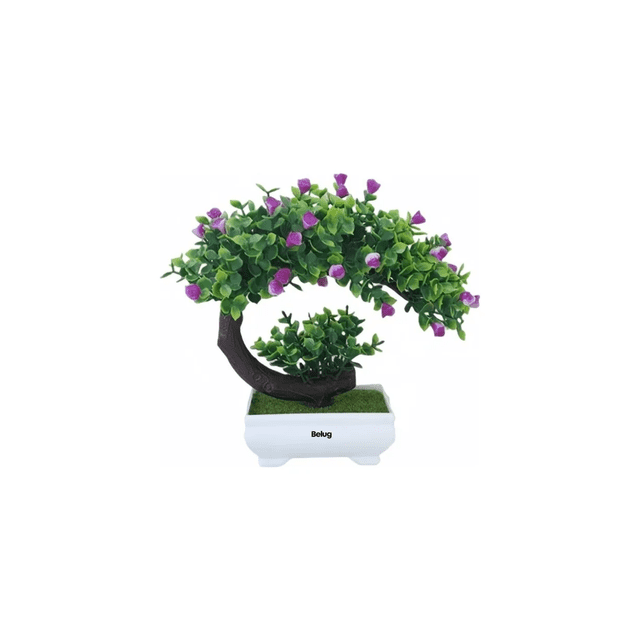 Árbol Bonsaí Artificial Con Maceta Hogar Y Oficina Violáceo Belug Morado