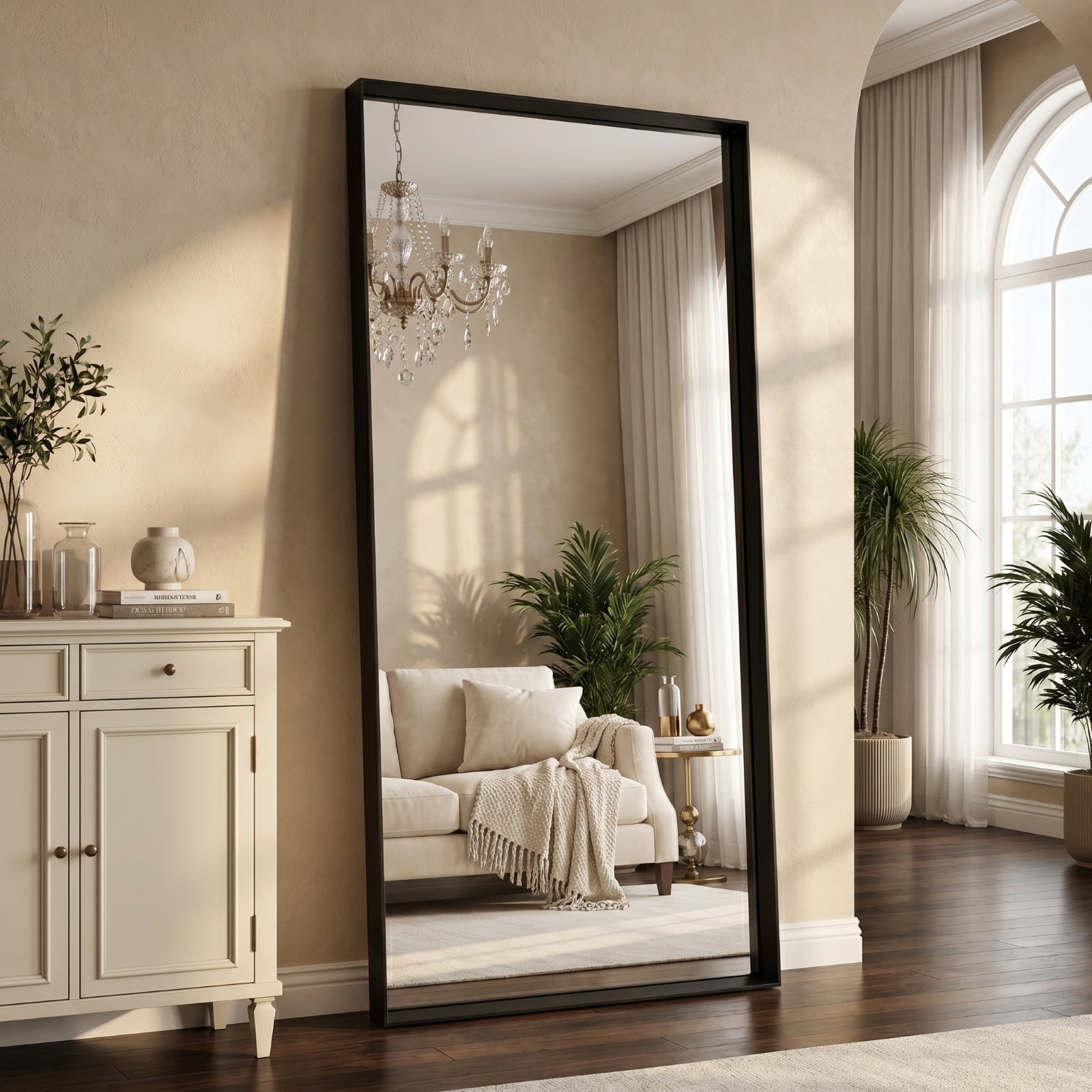 Gleamira 32"x72" Rectangular Full Length Mirror Floor Standing Mirror with Deep Frame, Black