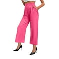 thumbnail image 3 of Women's High Waisted Loose Casual Pants Trousers Slacks Elastic Waistband Solid Color Pocket Button Front Relaxed Fit Stretchy Comfy Flowy Lounge Wear Daily Office Travel Essentials for Women, 3 of 9