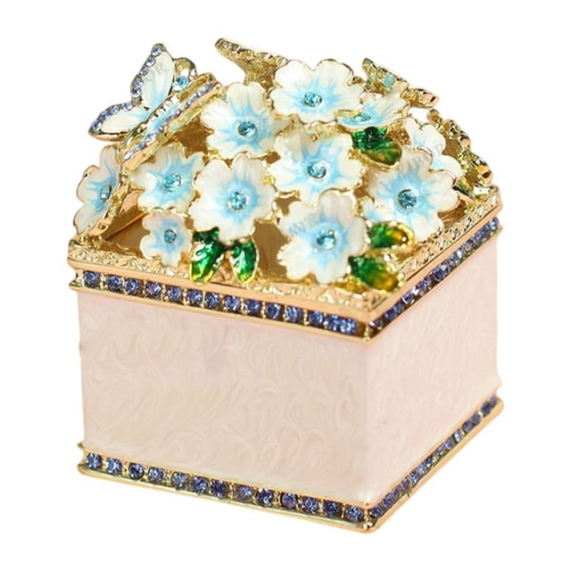 Caja de baratijas pintada a mano Case de tesoro del tesoro Regalos Organizador de joyas de metal de escultura para aretes de anillo Gabinetes Mesa de estante Beige