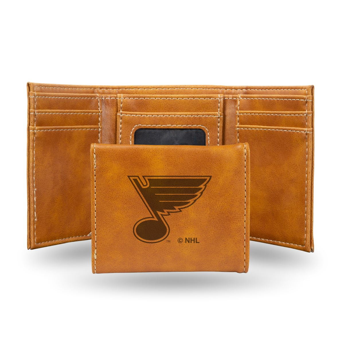 St Louis NHL Blues Laser Engraved Brown Trifold Wallet