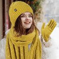thumbnail image 2 of Kripyery 3Pcs/Set Unisex Winter Beanie Hat Long Scarf Touch Screen Gloves Set Solid Color Twist Texture Warm Knit Scarf Mittens Hat Set, 2 of 8