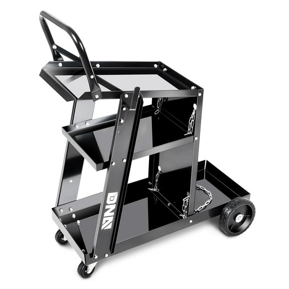DNA MOTORING TOOLS-00465 Heavy-duty 3 Layers Larger Storage 360° sSwivel Wheels and Storge Safety Chains Welding Cart With Trolley Handle Design,Black