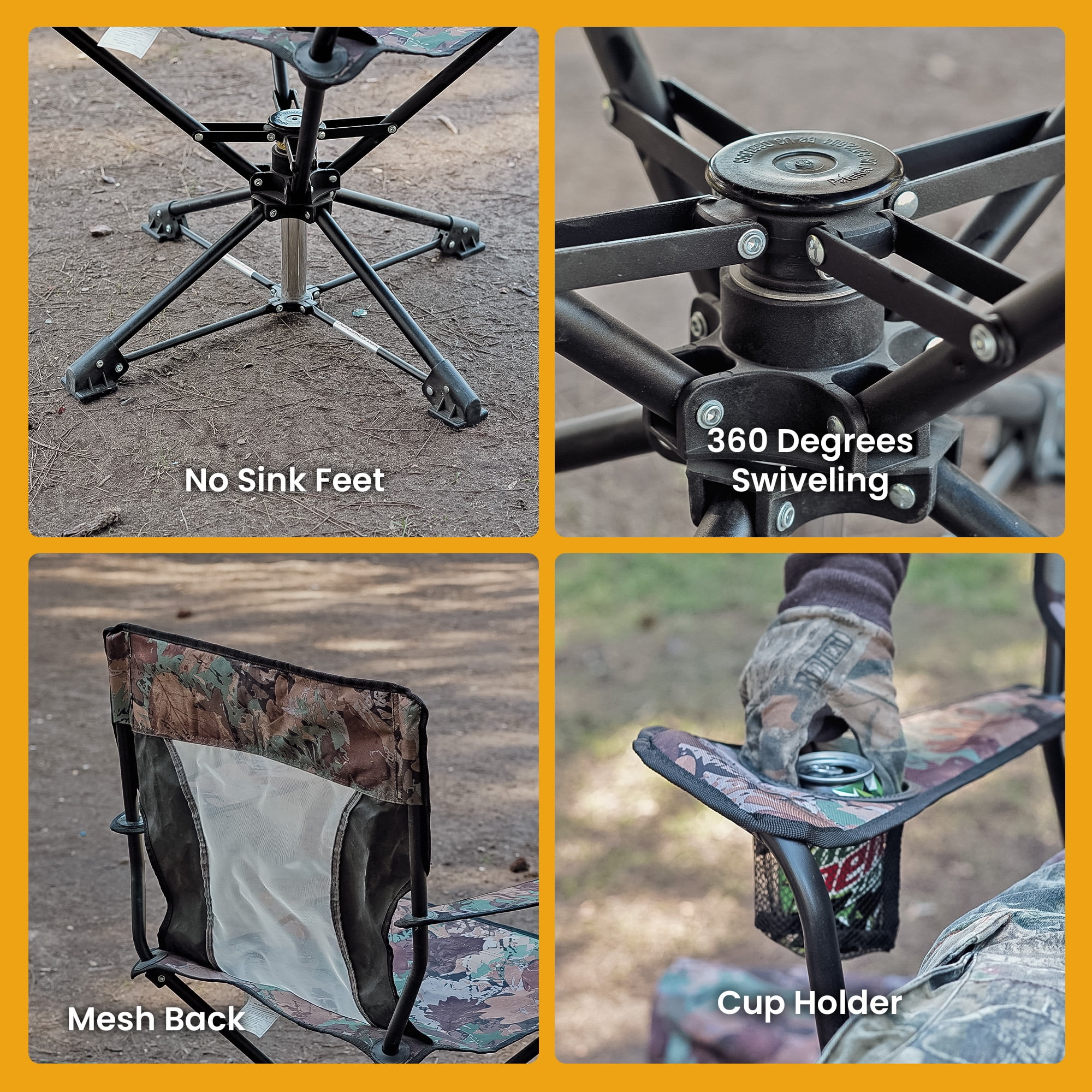 ARROWHEAD OUTDOOR KKS0320U  Degree Swivel Hunting Chair w/ Armrests, Camo Color for Camouflage Blinds,