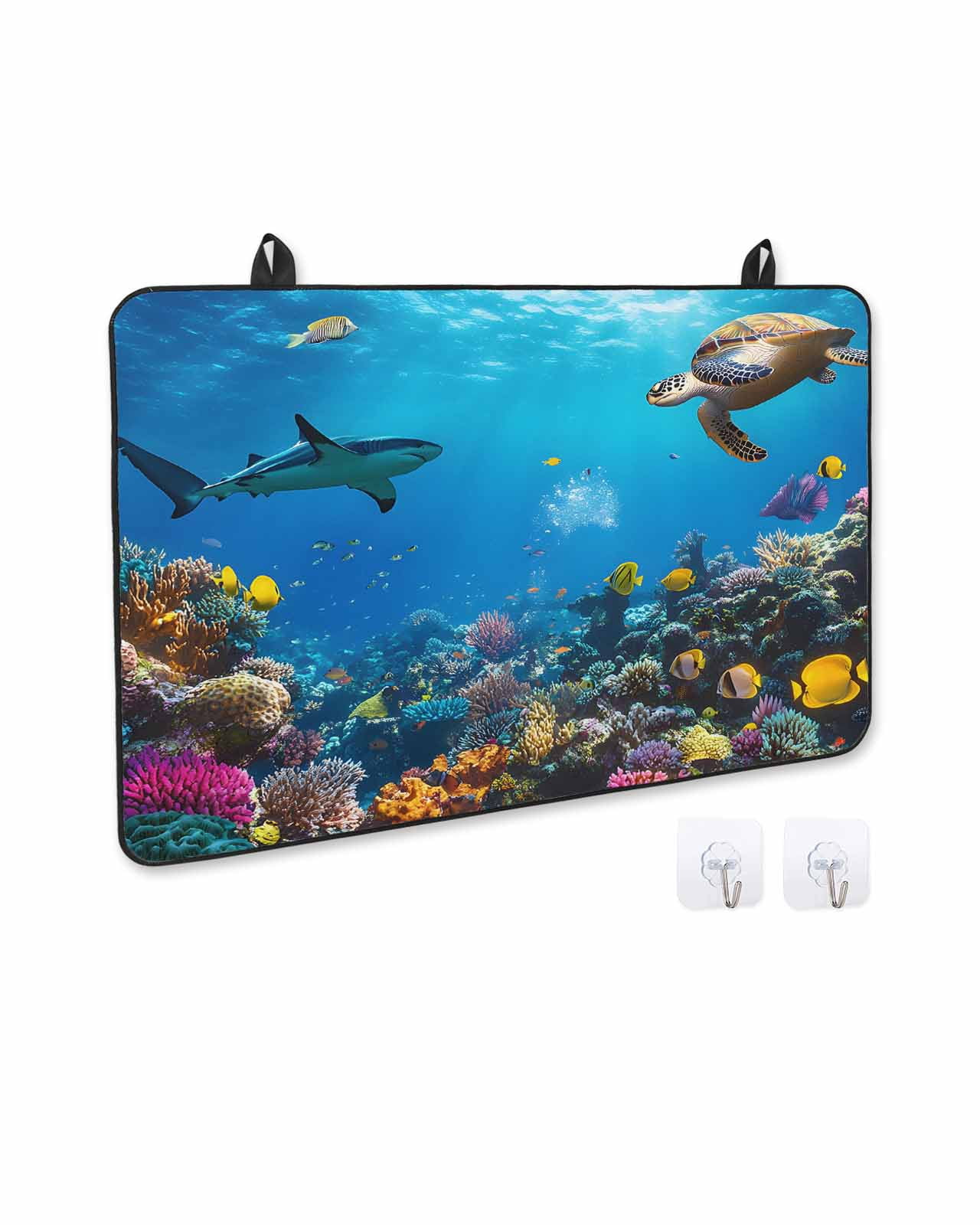 nqOlkjepod Large Induction Cooktop Protector Mat 36"x21", Turtle Stove Top Covers for Electric Stove, Blue Ocean Sea Shark Coral Cartoon Fish Summer Stove Burner Cover Mats, Glass Top Stove Cover