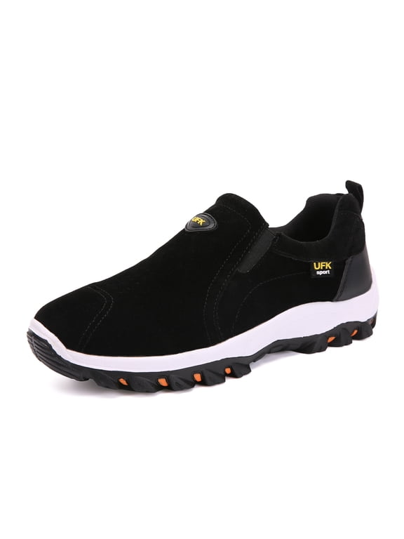Mens Hiking Shoes Laceless Suede Breathable Slip Resistant Boots Lightweight Sneakers for Outdoor Activity Hiking Walking