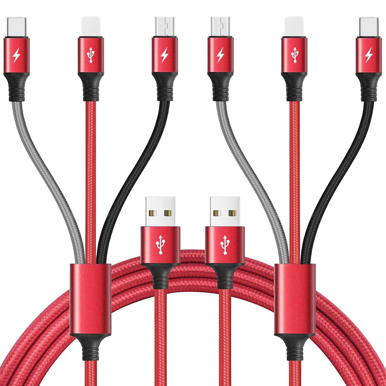 Multi Charging Cable, 10Ft 2Pack Fast Charger Cable Braided Universal 3 in 1 Cord Long USB Adapter IP/Type C/Micro Port for Cell Phones/iPhone/Tablets/Samsung/More