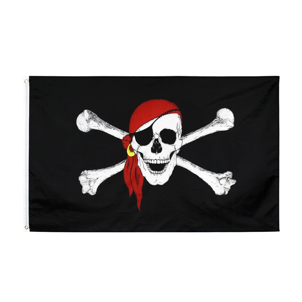 red hooded pirate flag bone skull banner halloween