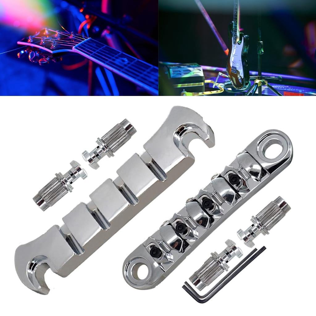 CEORPER Guitar Tune O-Matic Roller Saddles Bridge with Wrench Set Replacement Parts LP Style 4 String Electric Guitar Bridge