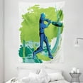 thumbnail image 1 of Sports Tapestry, Cricket Player Pitching Win Game Champion Team Paintbrush Effect, Wall Hanging for Bedroom Living Room Dorm Decor, 60W X 80L Inches, Navy Blue Turquoise Lime Green, by Ambesonne, 1 of 2