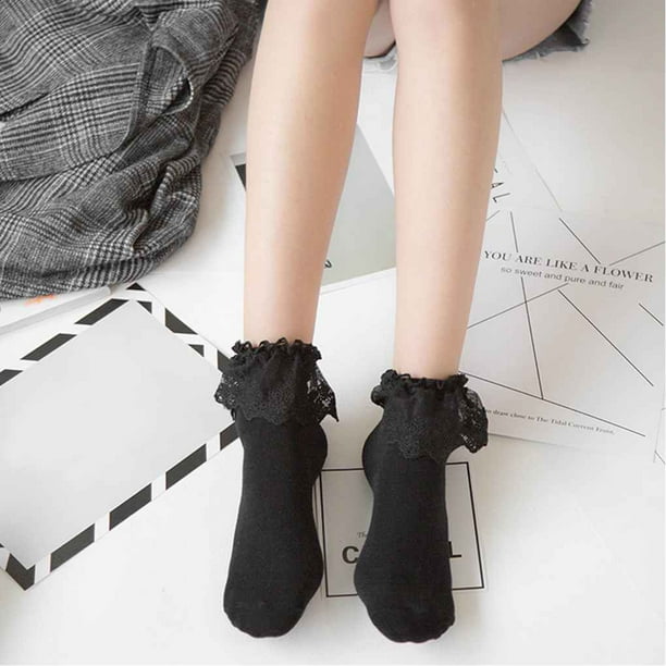 Cotton Calcetines Vintage Lace Ruffle Frilly Ankle Socks Princess Girl Cute  Sweet Women Socks 