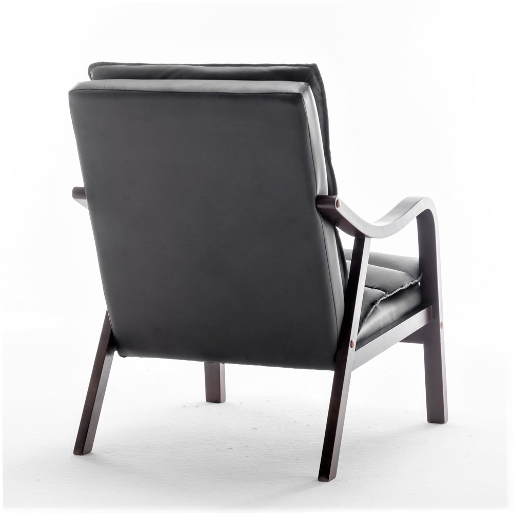 Uspridefurniture Clovis 24.8" Wide Mid-Century Modern Faux Leather Armchair, Black