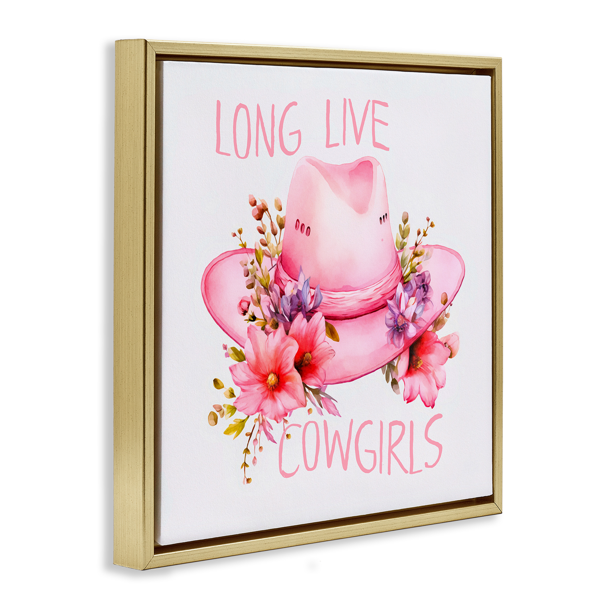 Stupell Industries Long Live Cowgirls Plants & Flowers Painting Gold Floater Framed Canvas Art Print Wall Art, 18 x 18