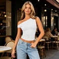 thumbnail image 6 of Womens Off Shoulder Tops Sleeveless Going Out Crop Tank Tops Slim Fitted Shirts Summer Y2K Cute Tops,White,S, 6 of 7