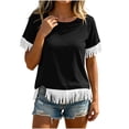 thumbnail image 4 of Neewe Women's Short Sleeve Fringed Hem Knit Vest Summer Lightweight Plain Crewneck Tops Daily Outfits, 4 of 8