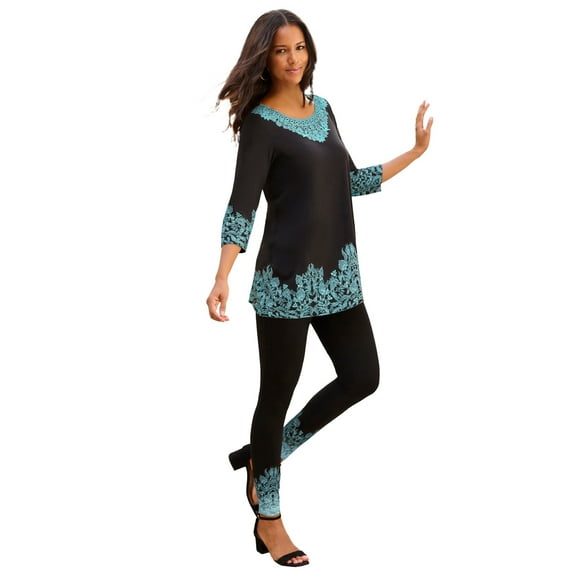Roaman's Women's Plus Size Printed Lace Scoopneck Tunic