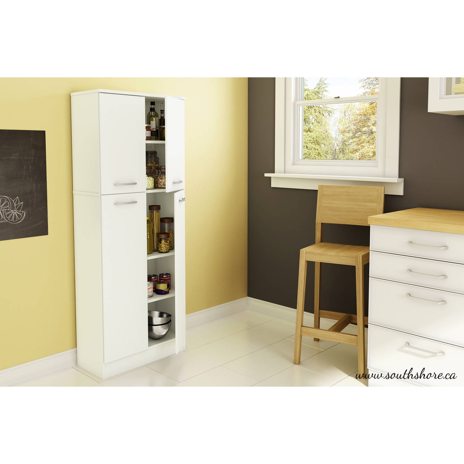 Natural Maple South Shore Smart Basics 4-Door Storage Pantry