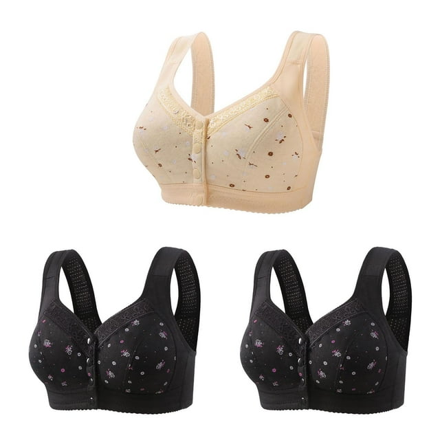 Bigersell Womens Bras Front Closure 3pcs Wire-Free Bra Style R-77 Breathable Support Bras Pack R-77-khaki