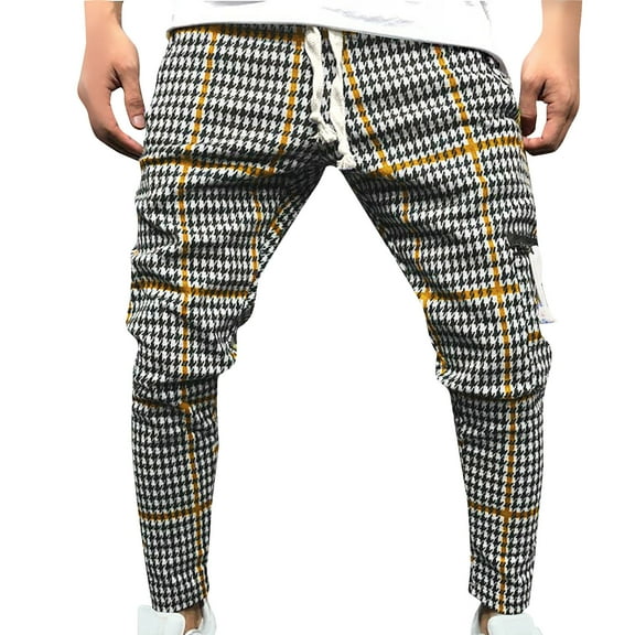 Yaoyar Men's Fashion Drawstring Elastic Waist Multi-Pocket Striped Casual Sports Pants(Yellow,3XL)