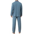 thumbnail image 3 of INSPIRE CHIC Men's 2 Pieces Long Sleeve Button Down Pocket Pattern Pajamas Set S Blue Khaki, 3 of 5