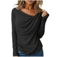 thumbnail image 3 of QATAINLAV Black Womens Cowl Neck T-Shirt Slim Fit Draped Front Long Sleeve Tops Solid Color Basic Tee Shirts, 3 of 7