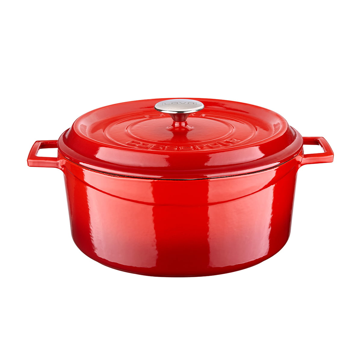 Red Enamel Coated Cast Iron Dutch Oven ·