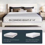 Einfach King Size White Leather Upholstered Bed Frame with Adjustable Headboard, No Box Spring Needed, Low