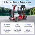 thumbnail image 2 of EAGLOG Lightweight Mobility Scooter for Seniors, Foldable Motorized Scooters with Removable Lithium Battery, Pneumatic Tires, Airport Approved, 24.8 Miles Range, 330lb Capacity, Red, 2 of 12