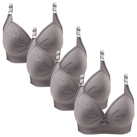 Lisbinx Sports Bras for Women 4PC Woman s Printing Gathered Together Large Size Daily Bra Underwear No Rims Flash Deals